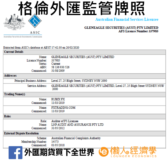 格倫外匯ASIC監管