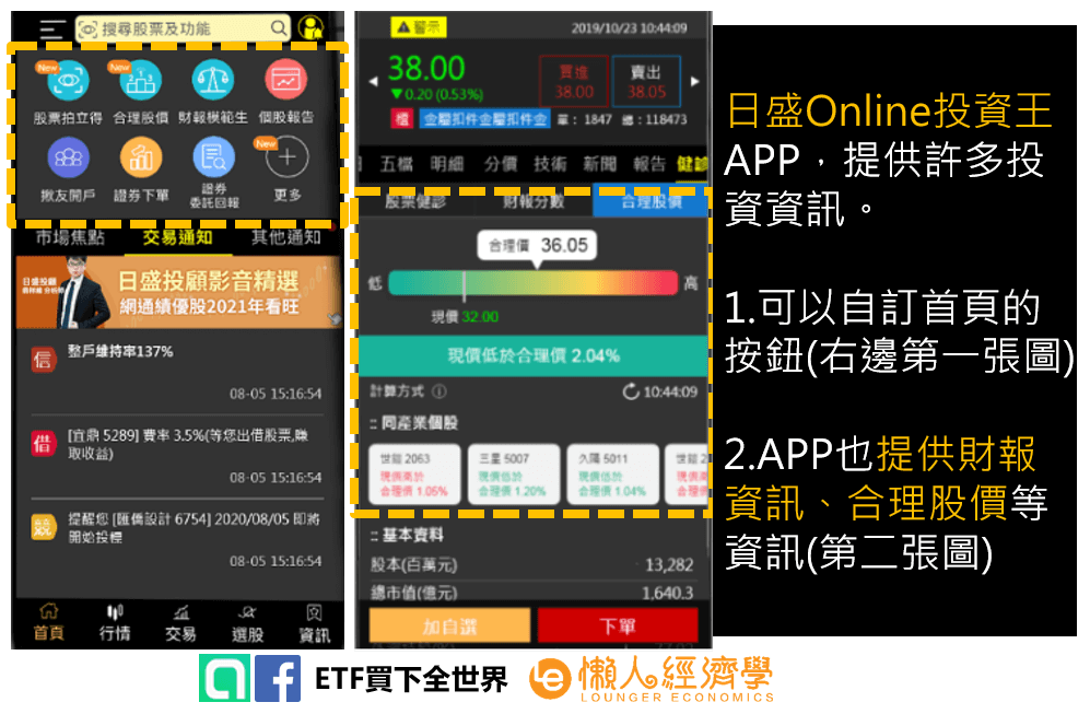 日盛Online投資王APP，提供許多投資資訊