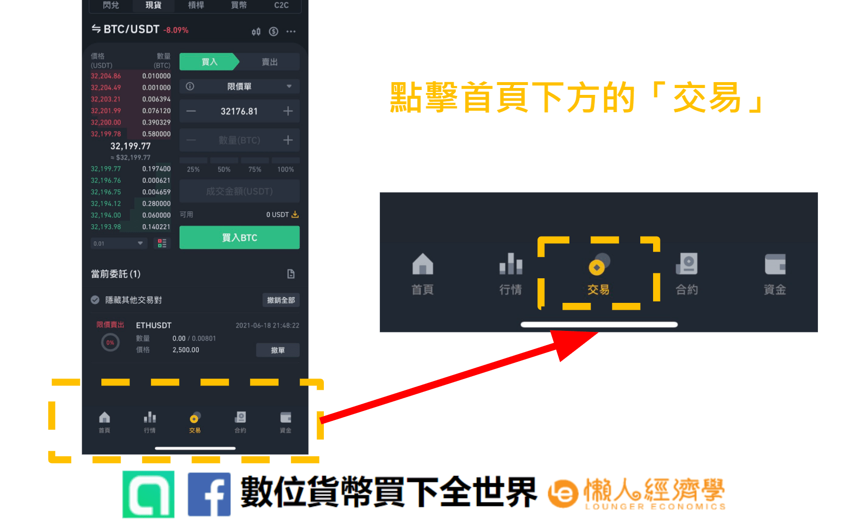 瑞波幣，又稱XRP幣購買教學：進入「交易」頁面