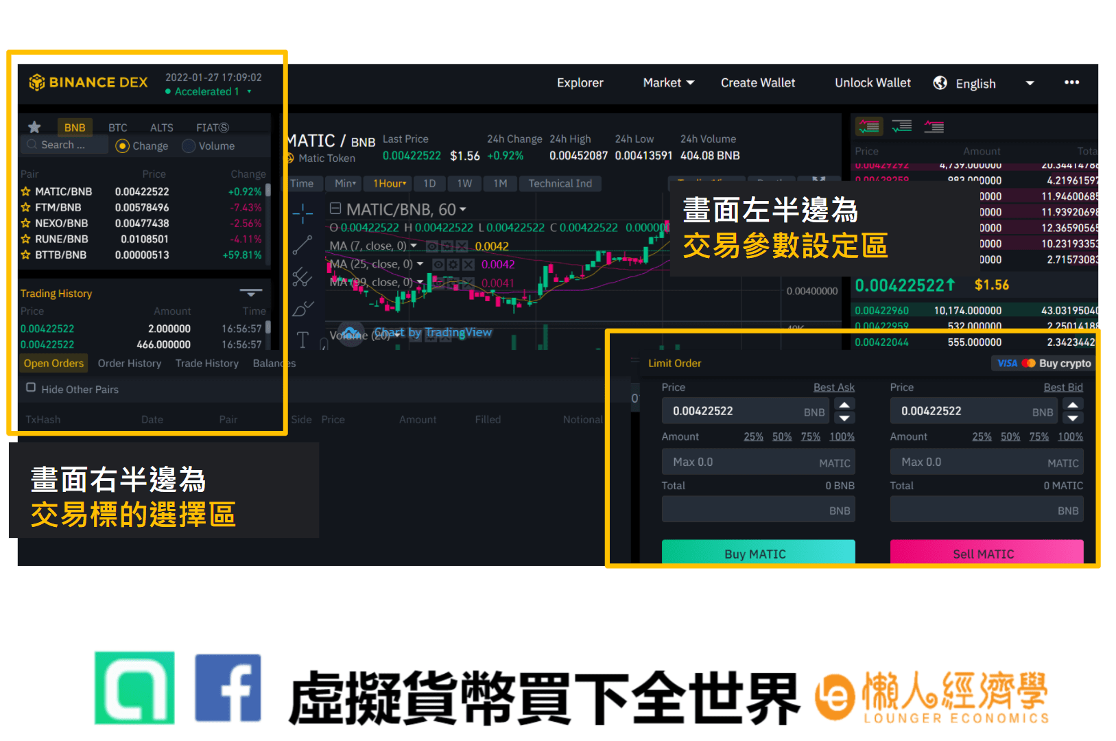 幣安 DeFi指數合約 畫面右半邊為交易標的選擇區