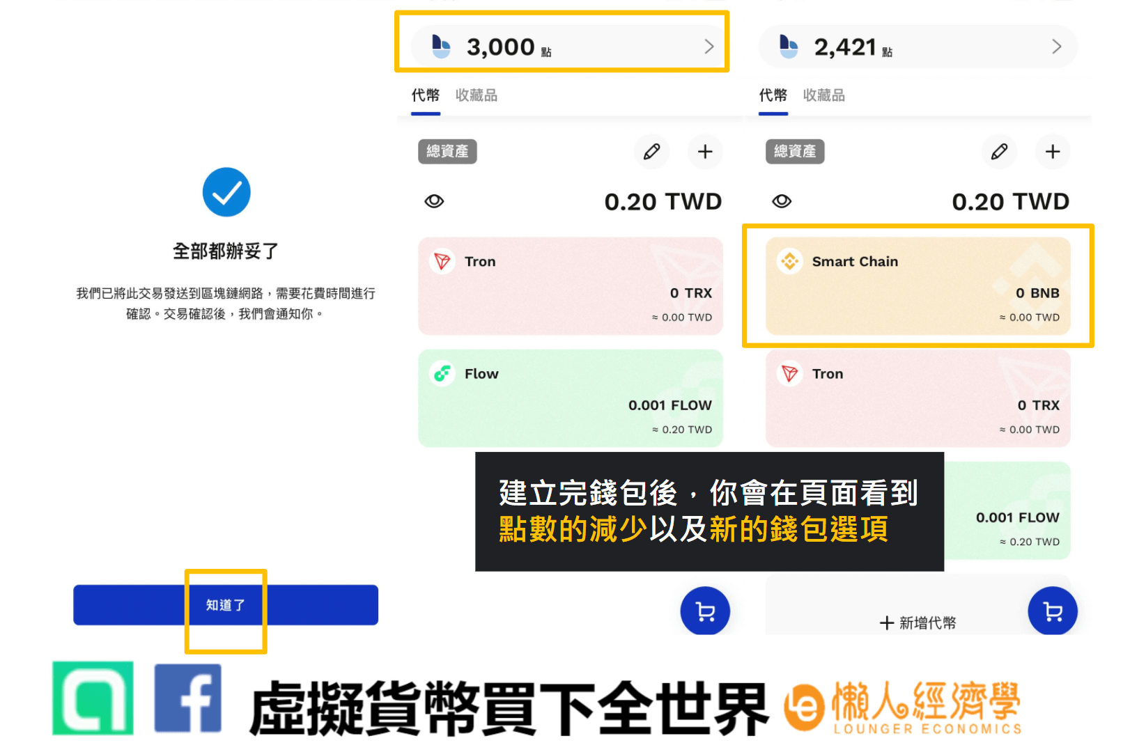 Blocto錢包入金 完成入金後會如該圖畫面